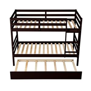 EMKK Twin Over Twin Bunkbed with Trundle,Detachable Bunk Bed with Trundle, Pine Wood Sturdy Frame, Ideal for Kids'Room Guest Bedroom,Gray
