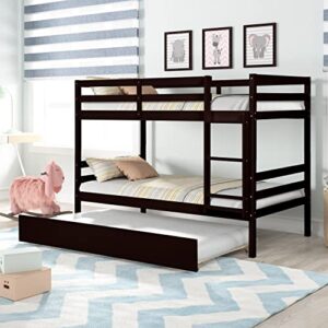 emkk twin over twin bunkbed with trundle,detachable bunk bed with trundle, pine wood sturdy frame, ideal for kids'room guest bedroom,gray
