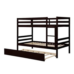 EMKK Twin Over Twin Bunkbed with Trundle,Detachable Bunk Bed with Trundle, Pine Wood Sturdy Frame, Ideal for Kids'Room Guest Bedroom,Gray