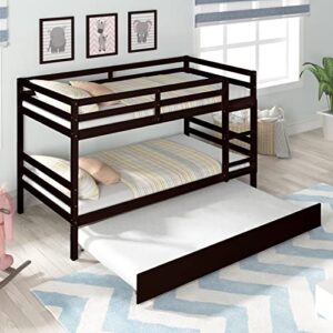 EMKK Twin Over Twin Bunkbed with Trundle,Detachable Bunk Bed with Trundle, Pine Wood Sturdy Frame, Ideal for Kids'Room Guest Bedroom,Gray