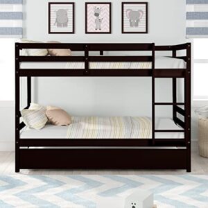 EMKK Twin Over Twin Bunkbed with Trundle,Detachable Bunk Bed with Trundle, Pine Wood Sturdy Frame, Ideal for Kids'Room Guest Bedroom,Gray