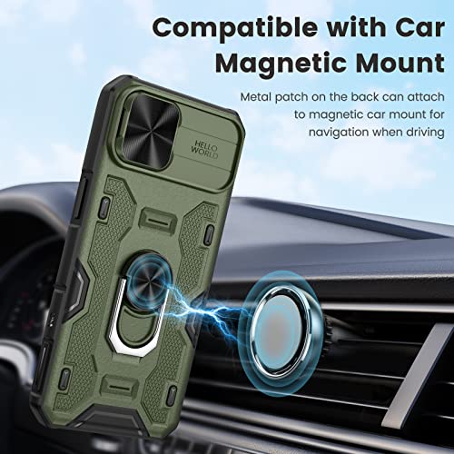 Caka for iPhone 14 Case, iPhone 13 Phone Case with Camera Cover & Kickstand, Built-in 360°Rotate Ring Stand with Camera Lens Protection Magnetic Magnet Phone Case for iPhone 13 & iPhone 14 -Green