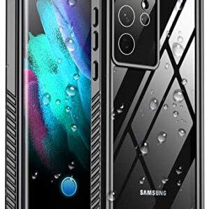 Temdan for Samsung Galaxy S21 Ultra Case,[with Built-in Screen Protector & Camera Protector][Full Body Waterproof][Shockproof] [Dustproof][Anti-Scratched] Clear Phone Case for S21 Ultra Case 5G Black