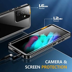 Temdan for Samsung Galaxy S21 Ultra Case,[with Built-in Screen Protector & Camera Protector][Full Body Waterproof][Shockproof] [Dustproof][Anti-Scratched] Clear Phone Case for S21 Ultra Case 5G Black