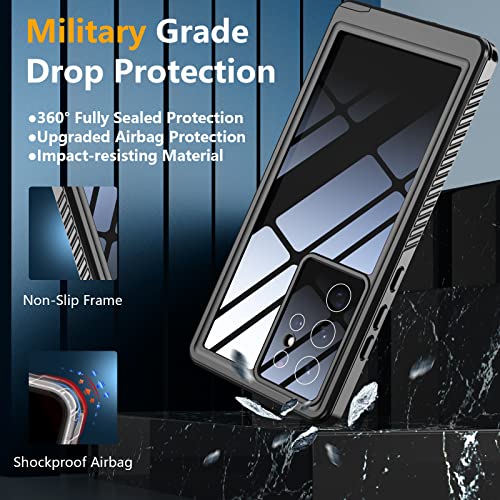 Temdan for Samsung Galaxy S21 Ultra Case,[with Built-in Screen Protector & Camera Protector][Full Body Waterproof][Shockproof] [Dustproof][Anti-Scratched] Clear Phone Case for S21 Ultra Case 5G Black