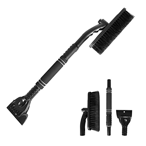 26'' Snow Brush and Ice Scraper, Detachable Extendable Rotatable Snow Removal for Car Windshield, with Comfortable Foam Grip Aluminum Body, Auto Winter Tools Universal for Truck, SUV, Van (Black)