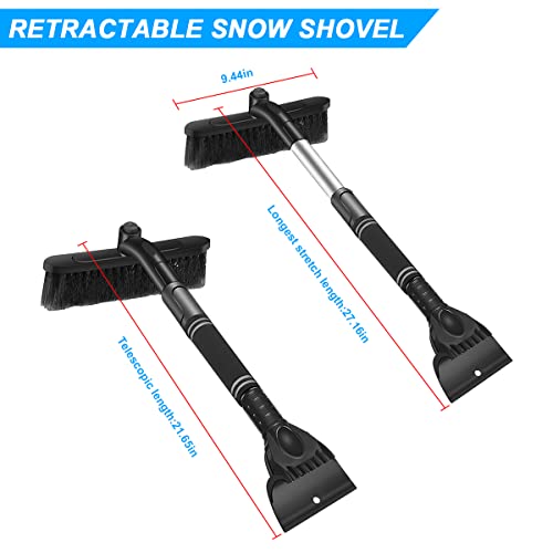 26'' Snow Brush and Ice Scraper, Detachable Extendable Rotatable Snow Removal for Car Windshield, with Comfortable Foam Grip Aluminum Body, Auto Winter Tools Universal for Truck, SUV, Van (Black)