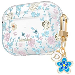 kingxbar for airpods pro case cute soft clear floral protective cover for women girls with bling crystals & keychain