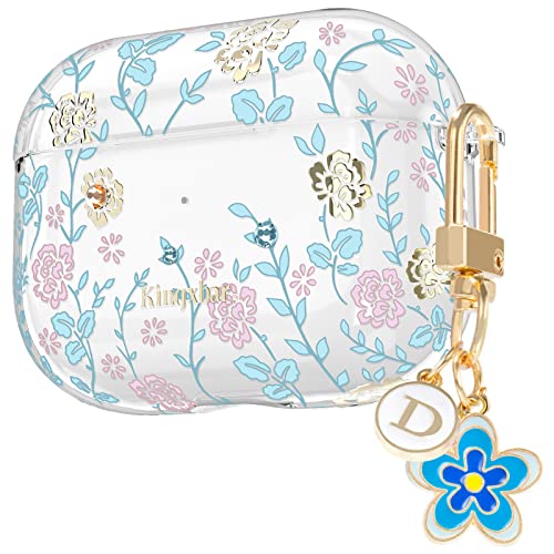 KINGXBAR for AirPods Pro Case Cute Soft Clear Floral Protective Cover for Women Girls with Bling Crystals & Keychain