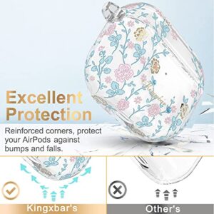 KINGXBAR for AirPods Pro Case Cute Soft Clear Floral Protective Cover for Women Girls with Bling Crystals & Keychain