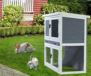 evedy wooden 2-layer pet house with easy clear tray,rabbit bunny hutch chicken coops dog cage,dark gray, 36''l x 17.7''d x 31.9''h