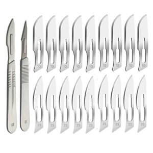 modelcraft tool hobby knife set with no 10 and 23 (10 each) sterile scalpel blades for cutting materials paper leather,diy art,modelling,dissection,podiatry,electronics repair,surgery,laboratories
