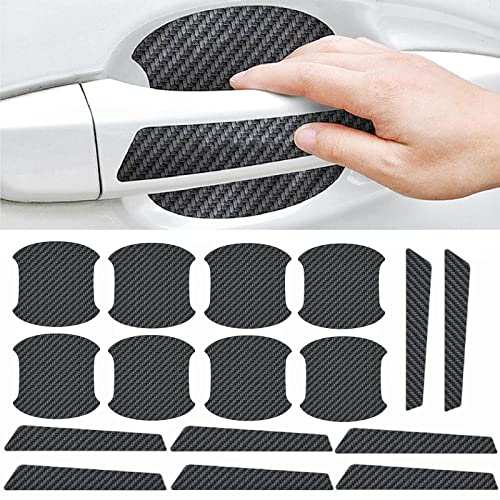 Onrise 16 PCs Car Door Handle Scratch Protector, Universal Car Door Handle Cup Protective Film, Carbon Fiber Car Door Handle Cover Anti-Scratch Car Stickers, Suitable for Cars, Trucks, SUVs Black