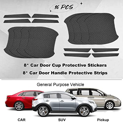 Onrise 16 PCs Car Door Handle Scratch Protector, Universal Car Door Handle Cup Protective Film, Carbon Fiber Car Door Handle Cover Anti-Scratch Car Stickers, Suitable for Cars, Trucks, SUVs Black