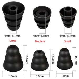 DMZHY 9 Pairs Triple Flange Earbud Tips Replacement Earbud Tips Earbud Replacement Tips Earbud Covers Ear Bud Tips Fit For Inside Diameter 4mm-5mm In-ear Earphones Earbuds Headphone Ear Tips SML Black