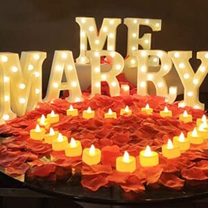 Marry Me Sign Proposal Decorations with 2000pcs Rose Petal and Candles LED Flameless Tealight Fake Candles and Red Rose Petals for Romantic Night Marry Me Lights Weddings