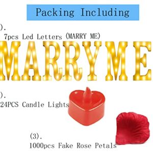 Marry Me Sign Proposal Decorations with 2000pcs Rose Petal and Candles LED Flameless Tealight Fake Candles and Red Rose Petals for Romantic Night Marry Me Lights Weddings