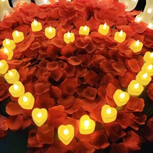 Marry Me Sign Proposal Decorations with 2000pcs Rose Petal and Candles LED Flameless Tealight Fake Candles and Red Rose Petals for Romantic Night Marry Me Lights Weddings