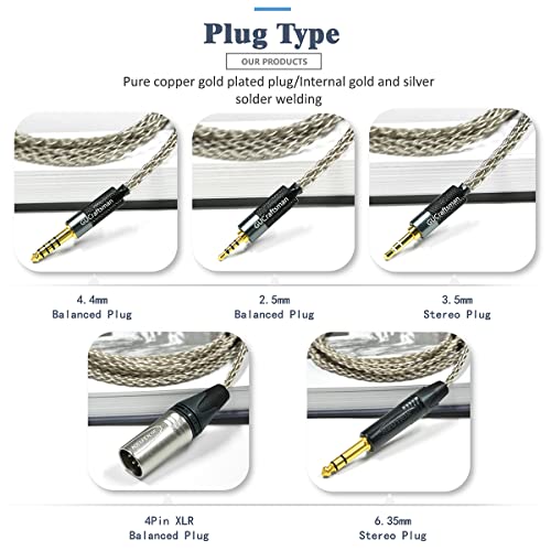 GUCraftsman 6N Single Crystal Silver Upgrade Headphone Cable 3.5mm/4.4mm/4Pin XLR Cable for Focal Elegia Clear Stellia Elear Celestee Radiance Clear PRO Clear MG PRO (6.35mm Plug)