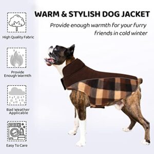 Queenmore Warm Dog Jacket, Reversible Dog Winter Coat, Reflective Windproof Waterproof Dog Clothes for Winter, Plaid Dog Coats for Small Medium Large Dogs Boy Girl Dogs, Brown, XS