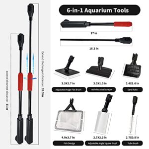 SVECKE Fish Tank Cleaning Tools, 6-in-1 Aquarium Cleaning Tools, Adjustable Fish Tank Cleaning Kit with Long Telescopic Handle, Multi-Function Aquarium Cleaning Kit for Saltwater Freshwater