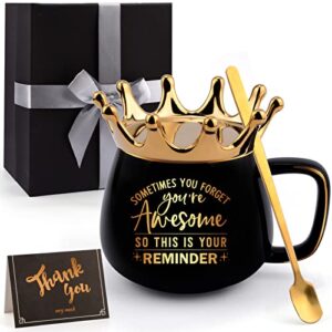 coosilion thank you gifts for women, boss lady gifts -funny gifts crown coffee mugs with gift card, birthday christmas inspirational gifts for mom sister friend coworker teacher(black)