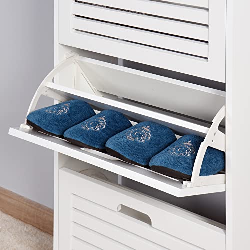 3 Flip Drawers Shoe Cabinet, 3-Tier White Freestanding Storage Shoe Rack with Adjustale Shelves and Flip-up Drawer for Entryway, Closet and Small Space
