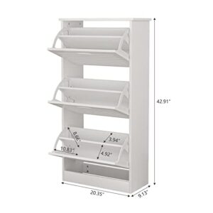 3 Flip Drawers Shoe Cabinet, 3-Tier White Freestanding Storage Shoe Rack with Adjustale Shelves and Flip-up Drawer for Entryway, Closet and Small Space