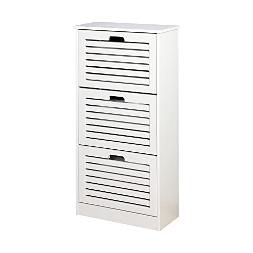 3 Flip Drawers Shoe Cabinet, 3-Tier White Freestanding Storage Shoe Rack with Adjustale Shelves and Flip-up Drawer for Entryway, Closet and Small Space