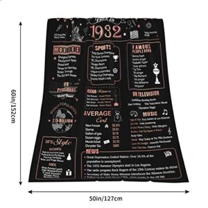 90th Birthday Gifts For Women Men Blanket, Gifts For 90th Birthday Decorations, 1932 Birthday Gifts For Her,90 Years Old Gift for Mom Dad Grandparents, 90th Birthday Gifts Ideas Back in 1932 60"X50"
