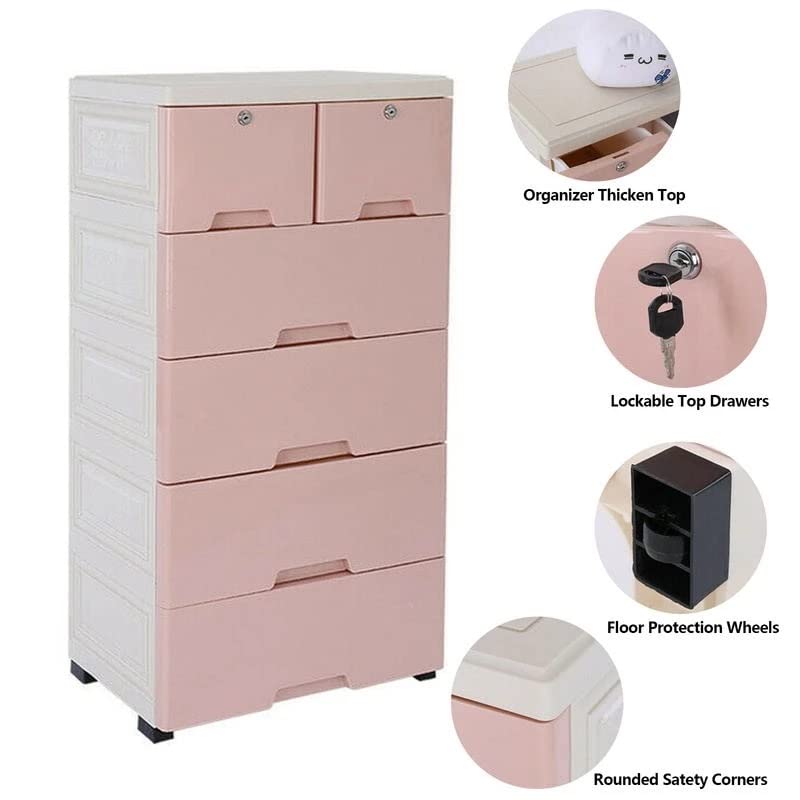 n/a 6 Drawer Plastic Dresser with Wheels Storage Cabinet Tower Closet Organizer Unit for Home Office Bedroom Livingroom