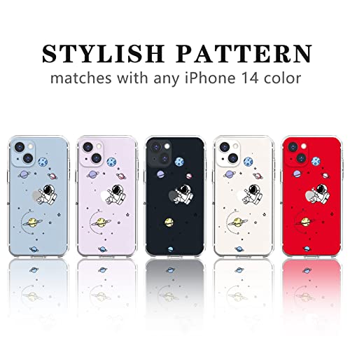 NITITOP Compatible with iPhone 14 Case Clear Cute with Astronaut Outer Space Aesthetic Planet Star Creative Pattern, for Women Girl Soft TPU Shockproof Cover for iPhone 14-Embrace