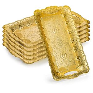 zoofox 6 pack decorative plastic serving tray, gold serving tray with handles, disposable beaded trays for platters, cupcake, wedding and birthday parties, 15" x 8.5"