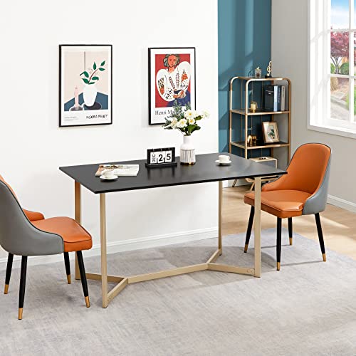 SAYGOER Dining Table 51.2 Inch, Multifuntional Modern Dining Room Table for 2-4, Space Saving Rectangular Kitchen Table, Heavy Duty Metal Frame, Industrial Dinner Table, Easy Assembly, Black Gold