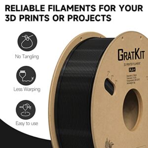 GratKit PLA+ Filament 1.75mm, 3D Printer Filament,+/-0.03mm,1KG,PLA Plus Black