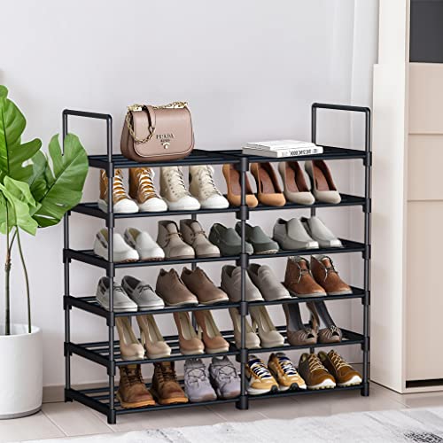 Samhe 6 Tiers Shoe Rack, 24 Pairs Shoes Boots Storage Organizer Stackable Metal Stand Shelf for Closet Entryway Hallway, Black