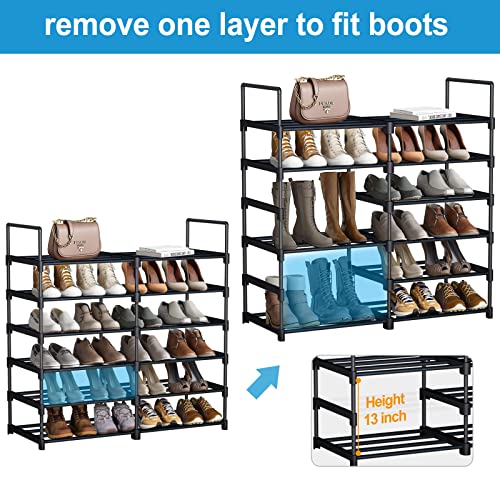 Samhe 6 Tiers Shoe Rack, 24 Pairs Shoes Boots Storage Organizer Stackable Metal Stand Shelf for Closet Entryway Hallway, Black