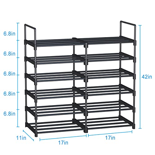 Samhe 6 Tiers Shoe Rack, 24 Pairs Shoes Boots Storage Organizer Stackable Metal Stand Shelf for Closet Entryway Hallway, Black