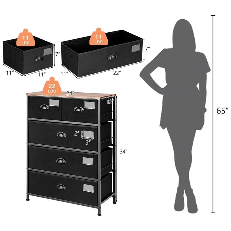 n/a 5-Drawer Storage Dresser Stable Heavy Duty Steel Frame Breathable Removable Fabric Bins Concise Living Room Storage Cabinets