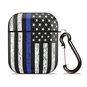 thin blue line american flag case for airpods case cover, patriotic shockproof protective case with portable keychain, compatible with apple airpods charging case 2&1
