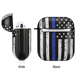 Thin Blue Line American Flag Case for AirPods Case Cover, Patriotic Shockproof Protective Case with Portable Keychain, Compatible with Apple AirPods Charging Case 2&1