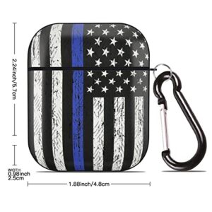 Thin Blue Line American Flag Case for AirPods Case Cover, Patriotic Shockproof Protective Case with Portable Keychain, Compatible with Apple AirPods Charging Case 2&1