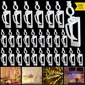 sekmet 200pcs holiday light clips christmas light hooks,gutters&shingle hooks, roof, fence hooks for hanging mini, c6, c7, c9, rope, icicle string lights and other outdoor&indoor lights, tool free