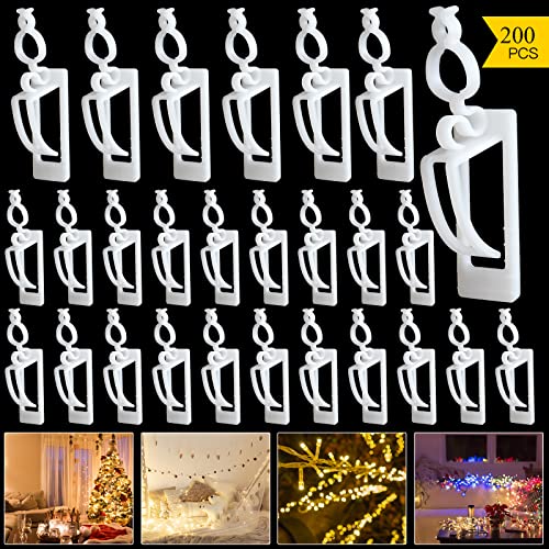 Sekmet 200pcs Holiday Light Clips Christmas Light Hooks,Gutters&Shingle Hooks, Roof, Fence Hooks for Hanging Mini, C6, C7, C9, Rope, Icicle String Lights and Other Outdoor&Indoor Lights, Tool Free