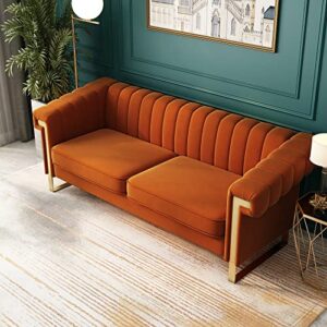 ANTTYBALE 83'' Orange Velvet Couch Sofa Mid-Century Modern Love Seat Chesterfield 3 Seat Couches Sofa for Living Room Apartment (Orange)