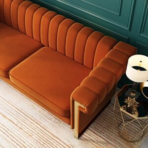 ANTTYBALE 83'' Orange Velvet Couch Sofa Mid-Century Modern Love Seat Chesterfield 3 Seat Couches Sofa for Living Room Apartment (Orange)