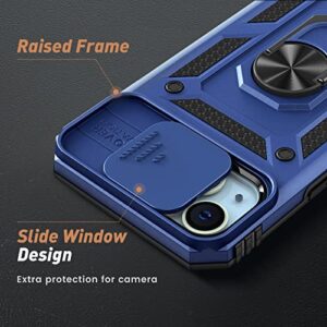 Goton for iPhone 14 Plus Case with Screen Protector - Slide Camera Cover Phone Case with Ring Stand, Heavy Duty Military Grade Shockproof Rugged Bumper for iPhone 14 Plus Accessories Blue