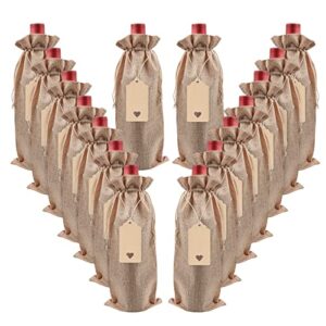 burlap wine bags for wine bottles gifts - 12pcs burlap wine gift bags with drawstrings, tags & ropes, reusable bottle gifts bag for wedding, christmas, wine party, travel, home storage
