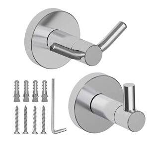 towel hooks for bathrooms, 2 pack 304 stainless steel heavy wall hooks towel holder coat hooks for bathroom & kitchen, modern style wall mounted, lifetime use