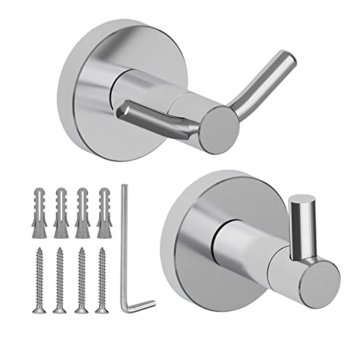 Towel Hooks for Bathrooms, 2 Pack 304 Stainless Steel Heavy Wall Hooks Towel Holder Coat Hooks for Bathroom & Kitchen, Modern Style Wall Mounted, Lifetime Use